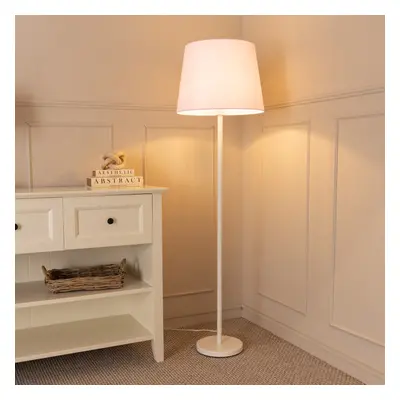 ValueLights Charlie Pink Tapered Shade White Stem Floor Lamp & Bulb