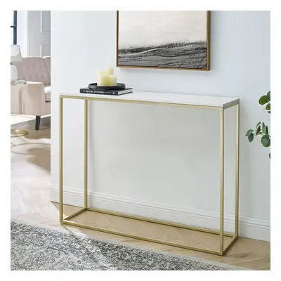 (Faux White Marble & Gold Legs) 107cm Stand Entry Console Table Hallway Entrance