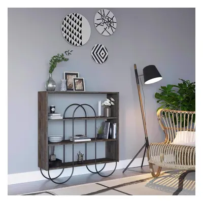 FWStyle Shelving Display Unit Shelf Dark Oak Modern Design Metal Frame