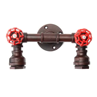 (rust color) Retro Wall Lamp Industrial Iron Dual Water Pipe Shape Sconce Light Fixture Fitting 