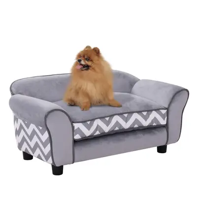 PawHut Dog Sofa Cat Couch Bed for Dogs w/ Removable Sponge Cushion - Grey