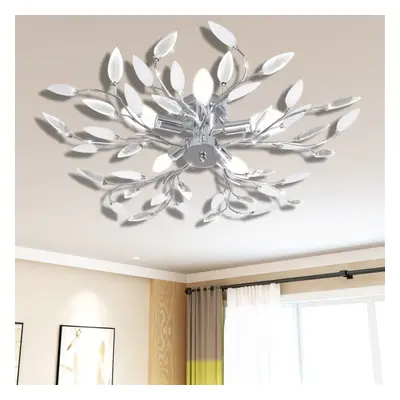 vidaXL Ceiling Lamp Transparent&White Acrylic Crystal Leaf Arms 5xE14 Bulbs