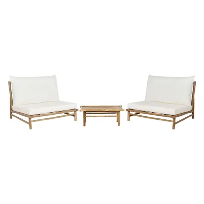 Garden Lounge Set with Table Seater TODI Bamboo Wood Off-White