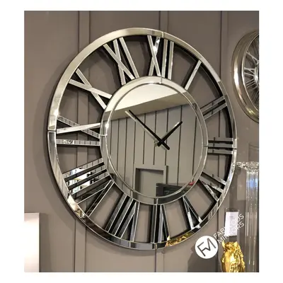 (60cm) Fabulous Mirrors - Stunning Large Round Mirror Clock - Roman Numeral Design - Skeleton Cl