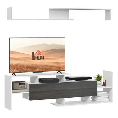 HOMCOM TV Cabinet Unit w/ Wall-Mounted Shelf, Open Shelves White and Grey