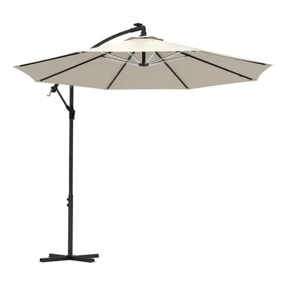 Outsunny 3(m) LED Patio Banana Umbrella Cantilever Parasol w/ Crank, Beige