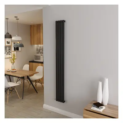 (Single 1800x236mm, Black) Designer Oval Column Radiator Central Heating