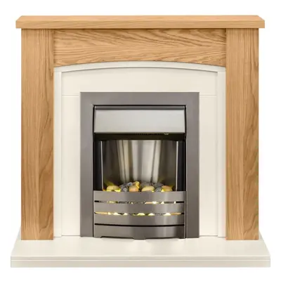 Adam Chilton Fireplace Suite in Oak with Helios Electric Fire in Brushed Steel, Inch