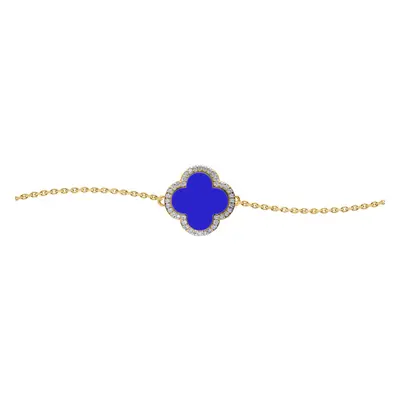 Jewelco London Gold-plated Silver Blue Clover Agate & CZ Halo Lucky Charm Chain Bracelet 7-8.5" 