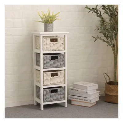 (White - Drawer) Chest 3/4 Drawers Storage Organizer Woven Baskets Fully Assembled