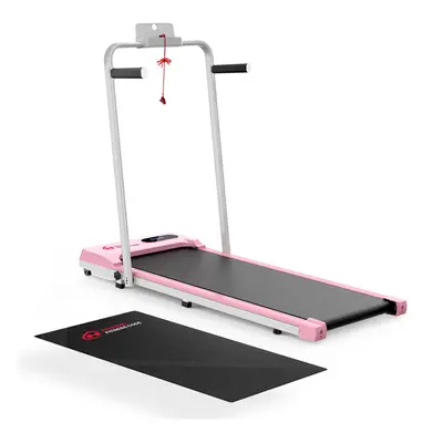 (Pink With Mat) Walking Jogging Pad Treadmill with Handrails