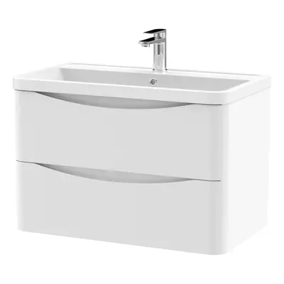 Wall Hung Drawer Vanity Basin Unit with Polymarble Basin, 800mm - Satin White