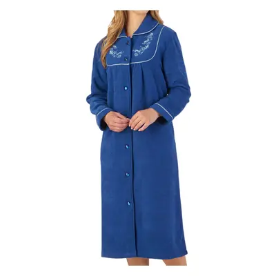 (Navy, - UK 28/30) Slenderella Womens Button Up Boucle Fleece Embroidered Dressing Gown