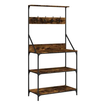 (smoked oak) vidaXL Baker's Rack with Hooks 4-Tier Kitchen Microwave Stand Engineered Wood