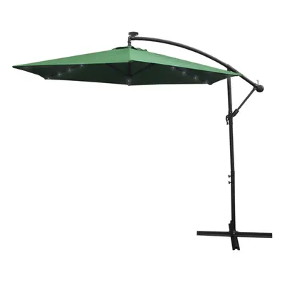 (Green, No Base) 3m LED Cantilever Parasol Banana Umbrella Garden