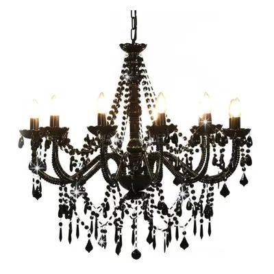 vidaXL Chandelier with Crystal Beads 12x E14 Bulbs Black Ceiling Lamp Hallway