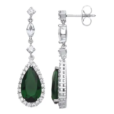 Jewelco London Ladies Sterling Silver Emerald-Green Pear Cut Cubic Zirconia Tears of Joy Halo St