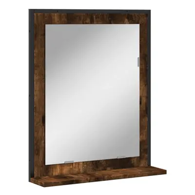 vidaXL Bathroom Mirror with Shelf Bath Wall Mirror Smoked Oak Engineered Wood