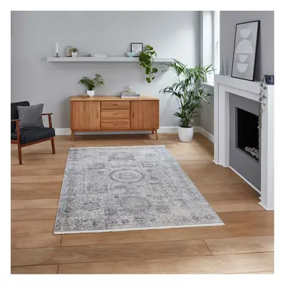 (160 x cm) Grey Silver Distressed Faded Traditional Oriental Rug Living Room Bedroom Carpet