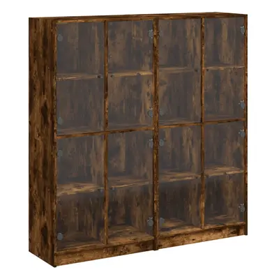 (smoked oak) vidaXL Bookcase with Doors Bookshelf Rack Cabinet Sonoma Oak Engineered Wood