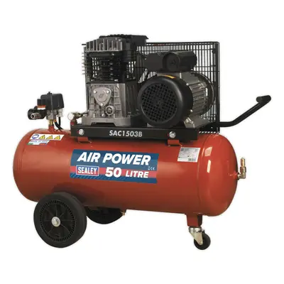 50 Litre Mobile Belt Drive Air Compressor - 3hp Motor - Quick Release Coupling