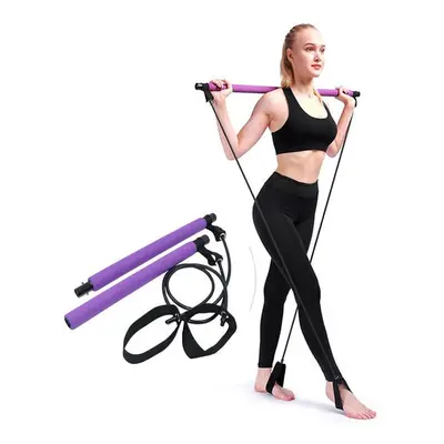 (Purple) Fitness Sport Pilate Bar Kit Gym Exercise Workout Stick with Resistance Band Body Build