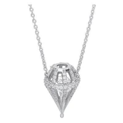 Jewelco London Ladies Sterling Silver Cubic Zirconia 3D Diamond-shaped Cage Charm Necklace - GVK