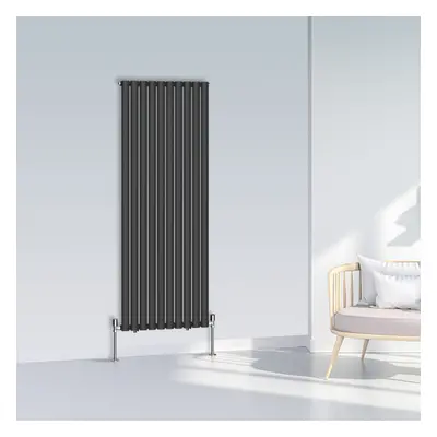 (1600x590mm Single, Black) NRG Oval Column Designer Radiator Horizontal Vertical Central Heating