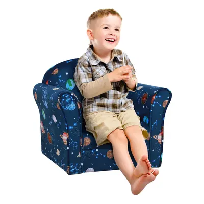 HOMCOM Kids Mini Armchair, Planet-Themed Chair w/ Wooden Frame, Non-Slip Feet