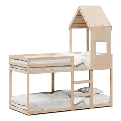 (natural, x cm) vidaXL Bunk Bed with Roof Children Bed Frame White 90x200 cm Solid Wood Pine