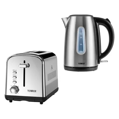 Tower Infinity Brushed Steel Kettle & Slice Toaster Matching Set