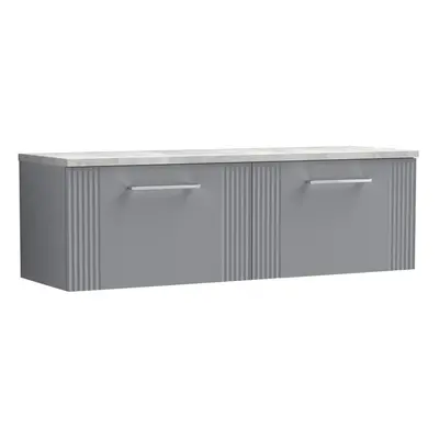 Retro Drawer Wall Hung Vanity Unit with Bellato Grey Laminate Worktop - 1200mm - Satin Grey - Ba