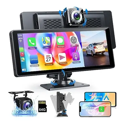 Portable Apple Carplay for Car with 4K Dash Cam, 10.26' HD IPS Screen Car Radio, Android Auto, B