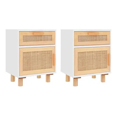 (White, 2) vidaXL 1/2x Solid Wood Pine Bedside Cabinet Natural Rattan Table Multi Colours