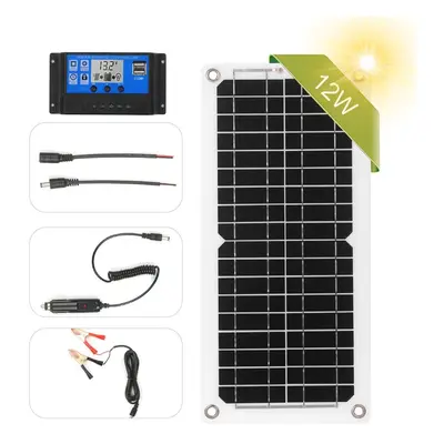 (Panel + Controller) 12W 12V Solar Panel Kit USB Port Off Grid Monocrystalline Module