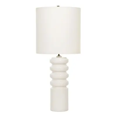 Table Lamp Ceramic White Glaze White Faux Silk Shade White LED E27 60W Bulb