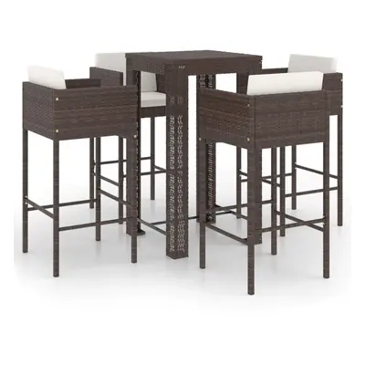 vidaXL Garden Bar Set Piece with Cushions Poly Rattan Brown Table and Chair