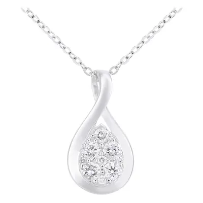 Jewelco London 18ct White Gold Round 17pts Diamond Halo Pendant Necklace inch 46cm - PP0AXL5945W