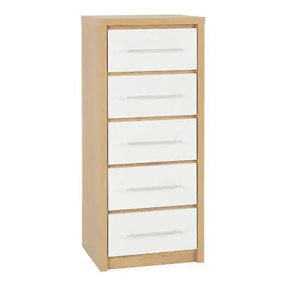 Seconique Seville White Gloss & Oak Drawer Tall Narrow Chest