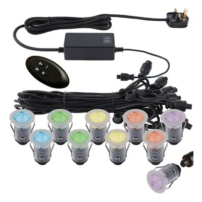 IP67 Decking Plinth Light Kit 10x 45mm RGB Colour Changing Lamps Outdoor Rated