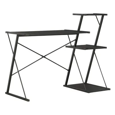 vidaXL Computer Desk with Tier Bookcase X-Shape Legs Black Home Office Desk