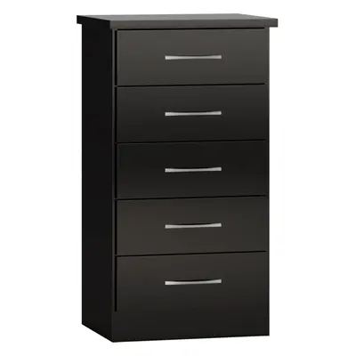 Nevada Drawer Narrow Chest of Drawers Black Gloss Finish Metal Runners Handle