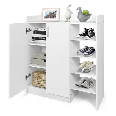 (90cm, White) 2-Door Shoe Cabinet w/Adjustable Shelves Storage Cubes