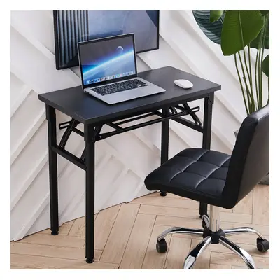 Foldable Table Computer Desk Wooden Tabletop Metal Legs Home Office Furniture