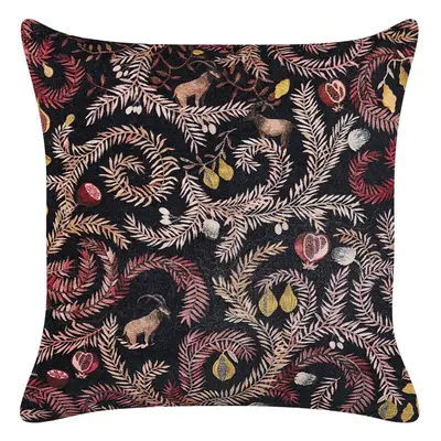 Velvet Cushion with Botanical Pattern x cm Black and Pink RICINUS