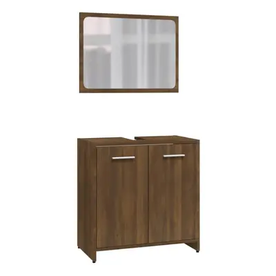 vidaXL Bathroom Furniture Set Brown Oak Engineered Wood Vanity Unit Cupboard