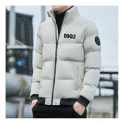 DSQ2 Men's Winter Thickened Padded Jacket Short Stand Collar Loose Casual Down Jacket Lion Head