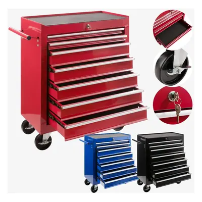 AREBOS 7-Drawer Tool Cabinet Garage Tool Chest with Wheels Workshop Tool Storage Lockable Red