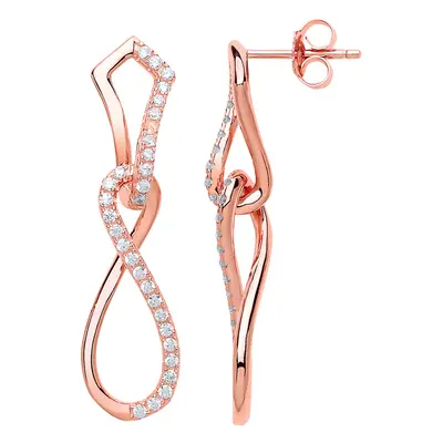 Jewelco London Ladies Sterling Silver white Cubic Zirconia Infinity Twist Drop Earrings - GVE590