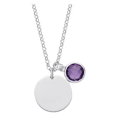 Jewelco London Ladies Sterling Silver Purple Checkerboard Button Cubic Zirconia February Birthst